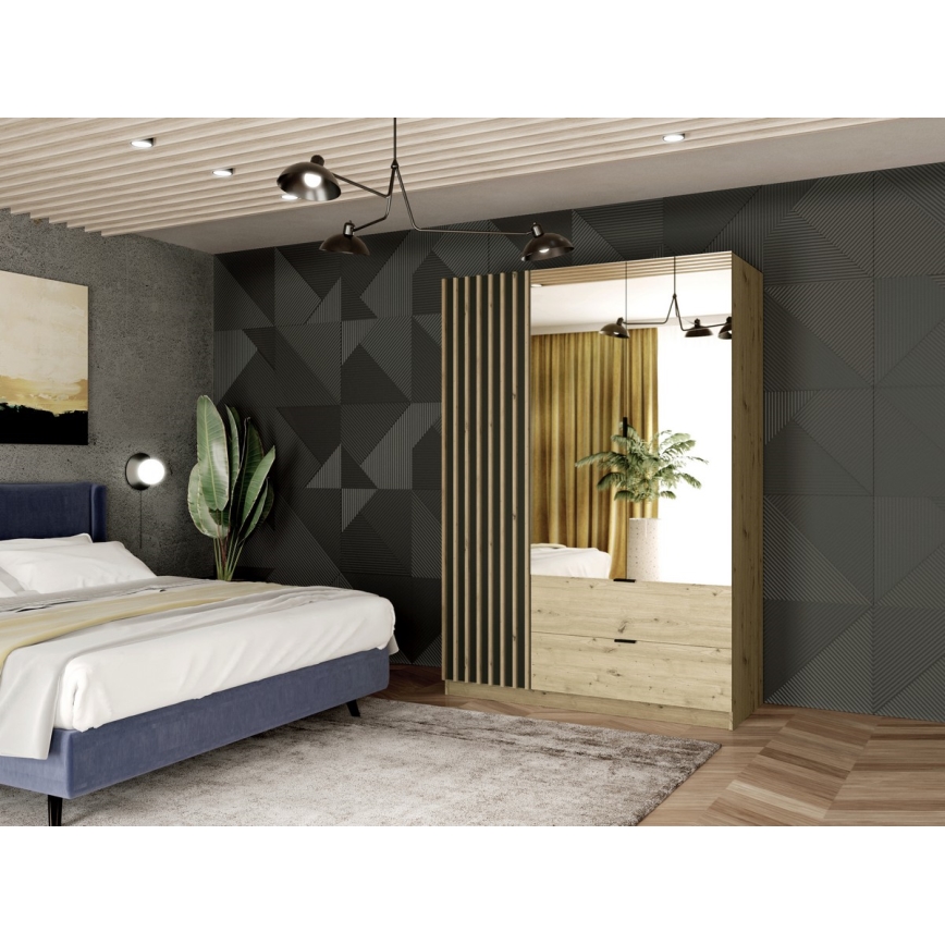 Wardrobe with mirror VISTA 150x215 cm oak artisan/graphite