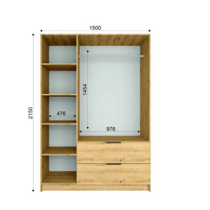 Wardrobe with mirror VISTA 150x215 cm oak artisan/graphite