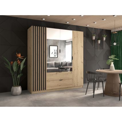 Wardrobe with mirror VISTA 200x215 cm oak artisan/graphite