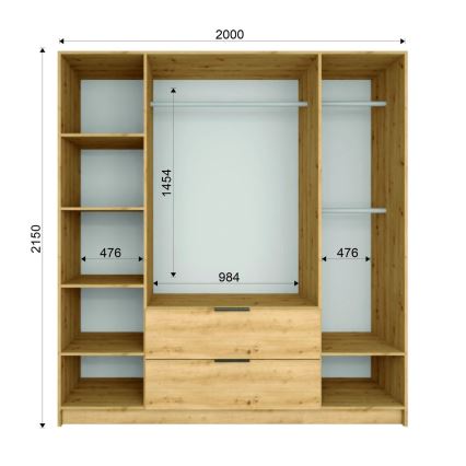 Wardrobe with mirror VISTA 200x215 cm oak artisan/graphite