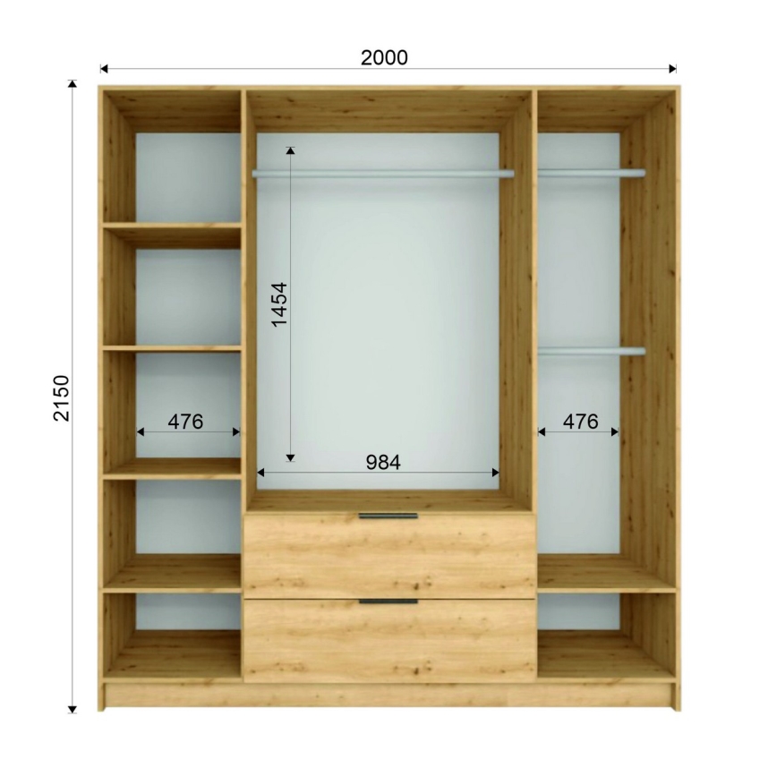 Wardrobe with mirror VISTA 200x215 cm oak artisan/graphite