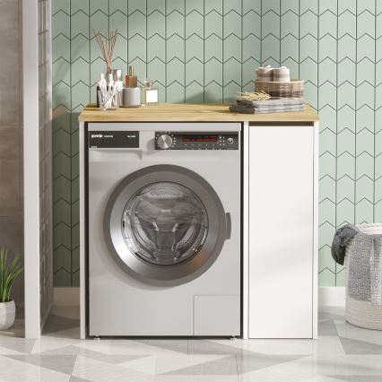 Washing machine cabinet with a storage space 88,3x93,5 cm white/walnut