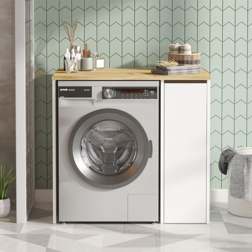 Washing machine cabinet with a storage space 88,3x93,5 cm white/walnut