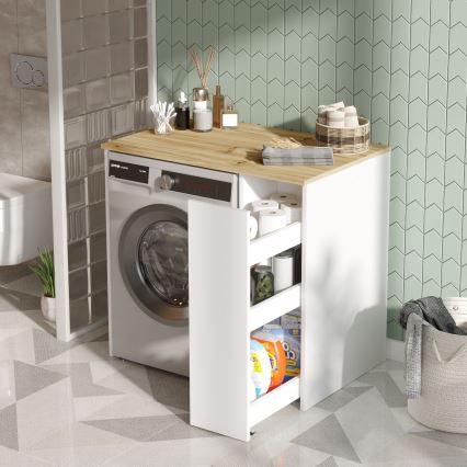 Washing machine cabinet with a storage space 88,3x93,5 cm white/walnut