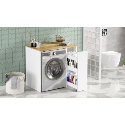 Washing machine cabinet with a storage space 88,3x93,5 cm white/walnut