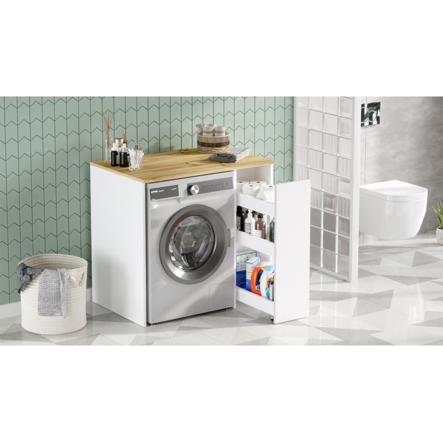 Washing machine cabinet with a storage space 88,3x93,5 cm white/walnut
