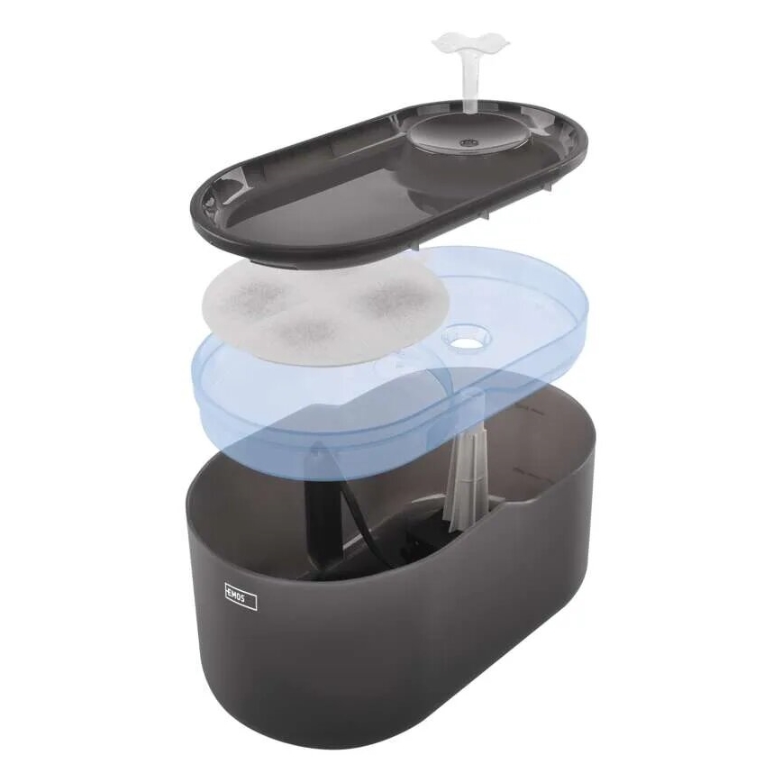 Water fountain for pets 2,6 l/5V grey