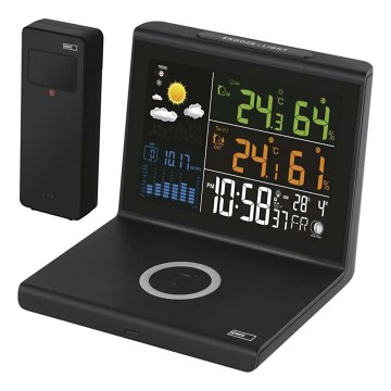 Weather Station with 5V Wireless Charging — 2×AA + 2×AAA, Black