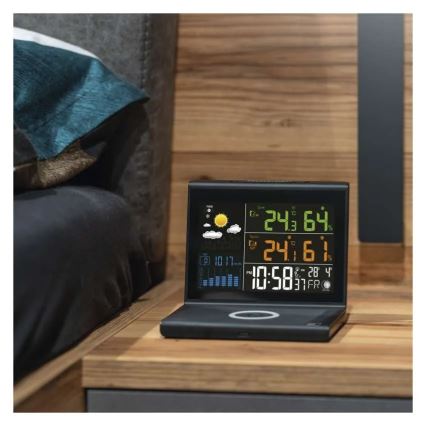 Weather Station with 5V Wireless Charging — 2×AA + 2×AAA, Black