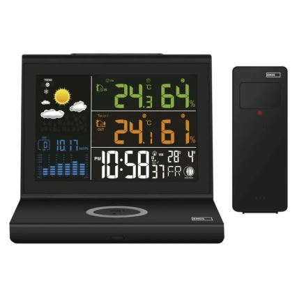 Weather Station with 5V Wireless Charging — 2×AA + 2×AAA, Black