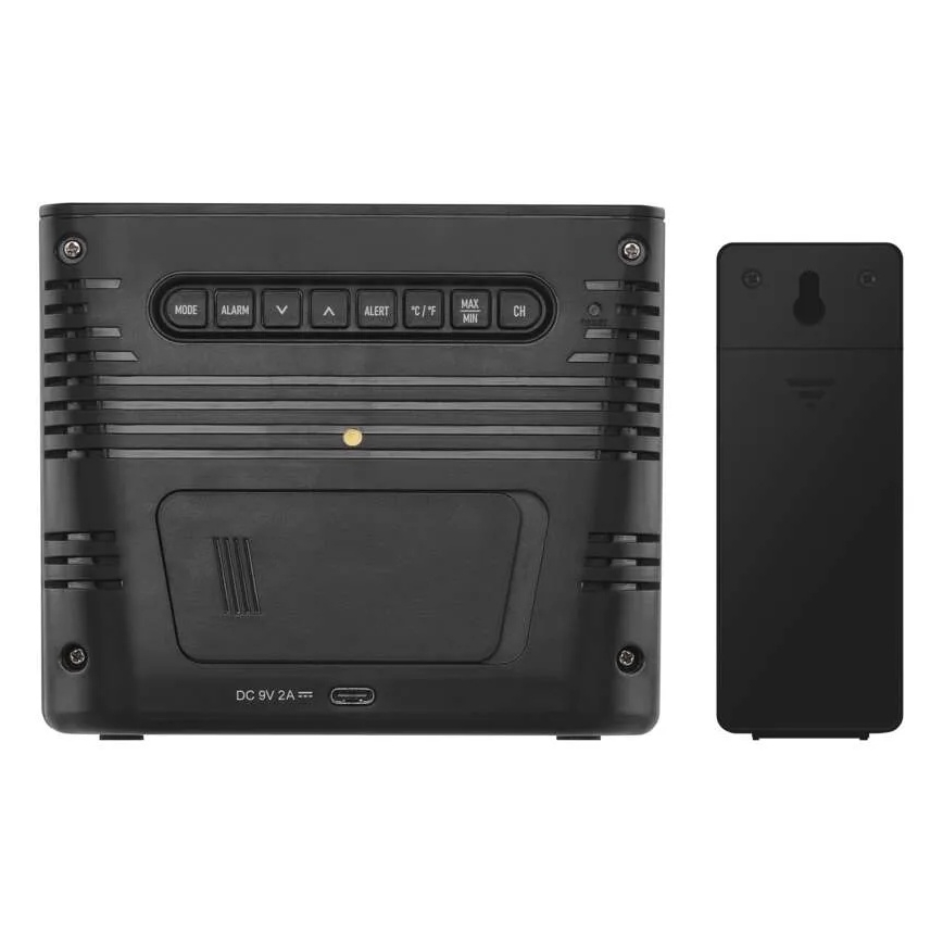 Weather Station with 5V Wireless Charging — 2×AA + 2×AAA, Black