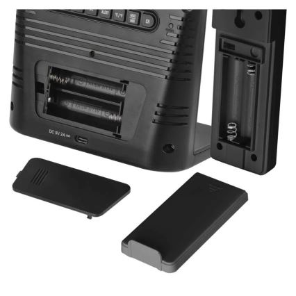 Weather Station with 5V Wireless Charging — 2×AA + 2×AAA, Black