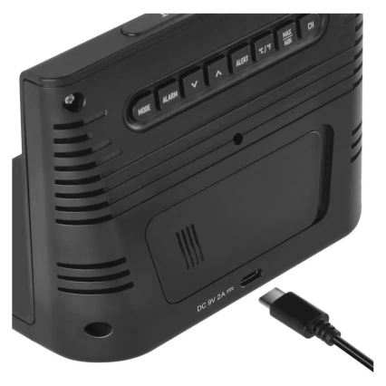 Weather Station with 5V Wireless Charging — 2×AA + 2×AAA, Black