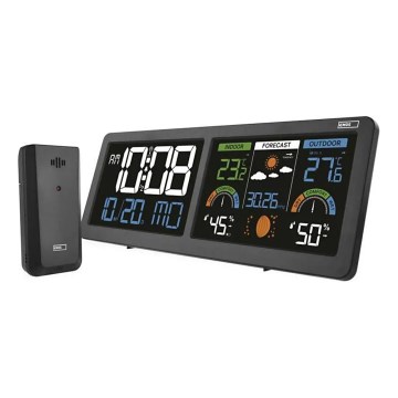 Weather station with color LCD display and alarm clock — 5V, 3×AAA + 2×AA batteries, black