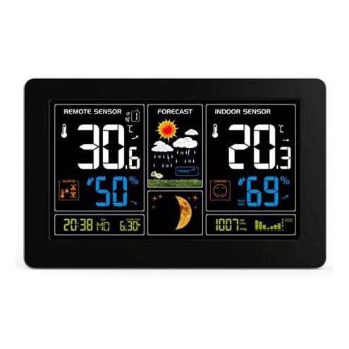 Weather station with LCD display USB 5V/2xAAA + 2xAAA charging black