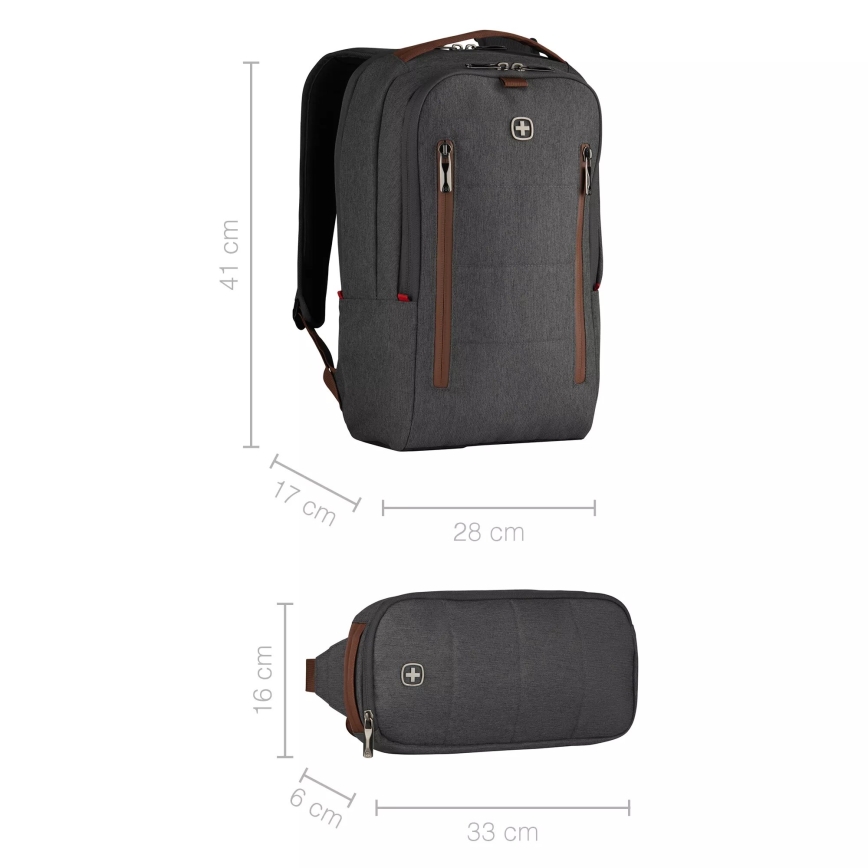 Wenger - Laptop backpack 15 l 16" with tablet pocket 12" + crossbody bag City Upgrade 2in1 grey