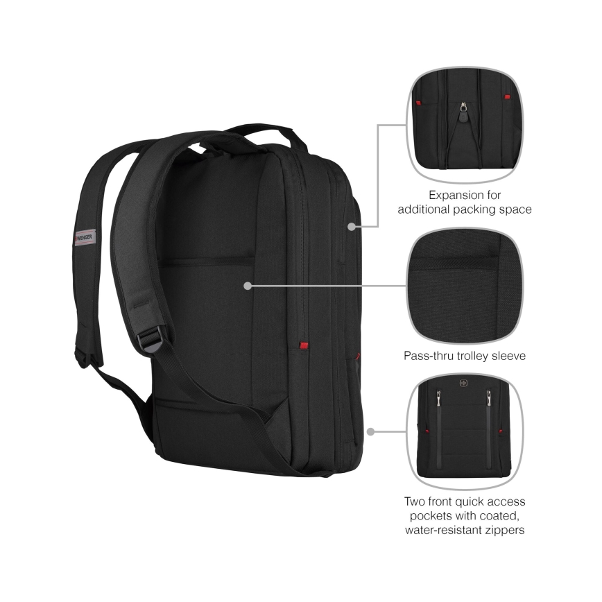 Wenger - Laptop backpack 16 l 16" with tablet pocket 12" City Traveler black