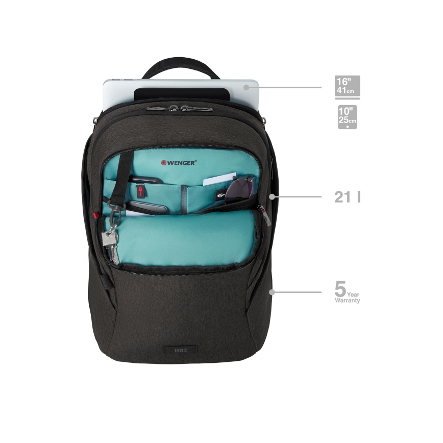Wenger - Laptop backpack 21 l 16" with tablet pocket 10" MX Light black
