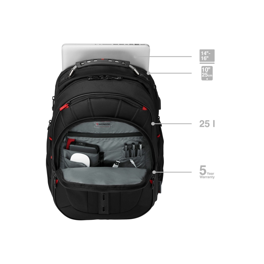 Wenger - Laptop backpack 25 l 16" with tablet pocket 10" Pegasus Deluxe black