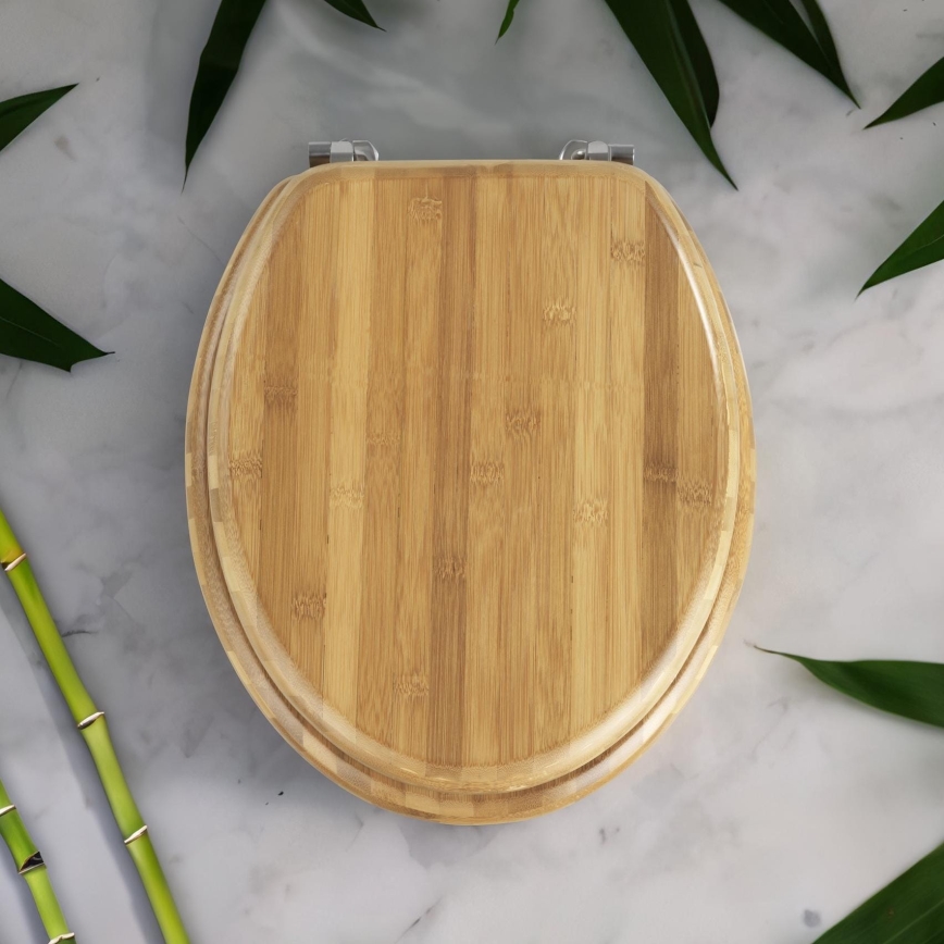 WENKO 144726100 - Toilet Seat BAMBOO 34x41 cm brown/silver