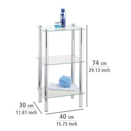 WENKO 15851100 - YAGO Shelving Unit 40 x 74 cm, Silver/Clear