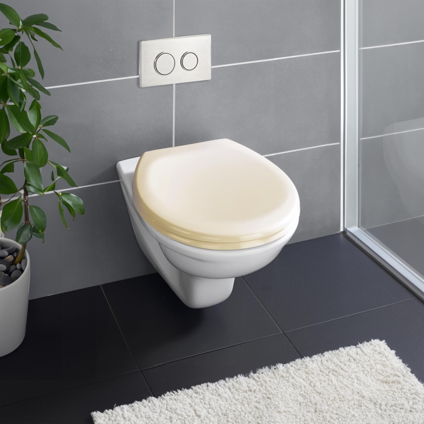 WENKO 18760100-WC OTTANA Toilet Seat, 37.5 x 44.5 cm, Beige/Silver