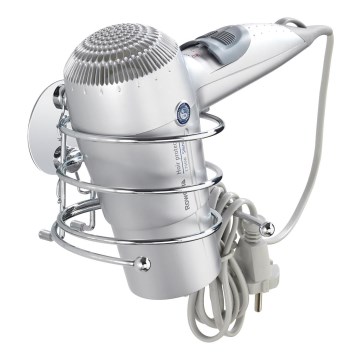 WENKO 18770100 - TURBO-LOC Round Hair Dryer Holder, Steel, 14 x 11.5 cm, Polished Chrome