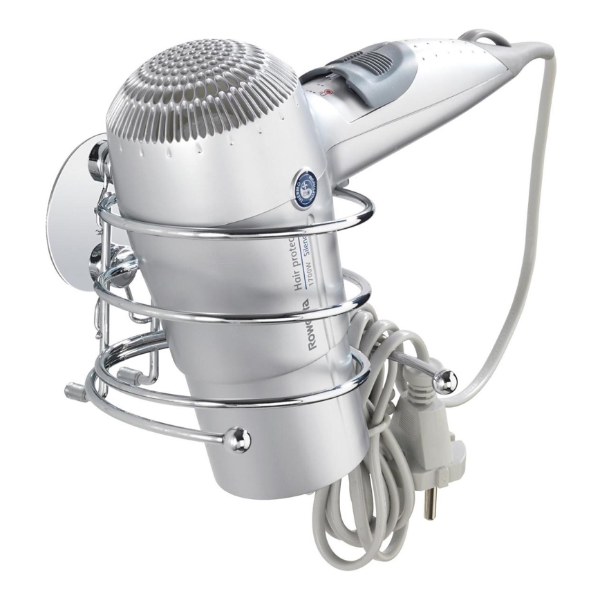 WENKO 18770100 - TURBO-LOC Round Hair Dryer Holder, Steel, 14 x 11.5 cm, Polished Chrome