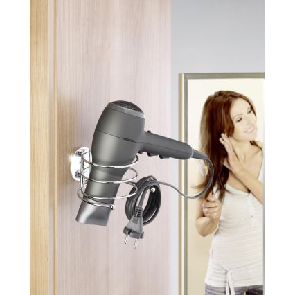 WENKO 18770100 - TURBO-LOC Round Hair Dryer Holder, Steel, 14 x 11.5 cm, Polished Chrome