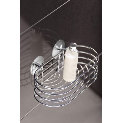 WENKO 18775100 - TURBO-LOC Round Steel Shelf 23.5 x 13.5 cm, polished chrome