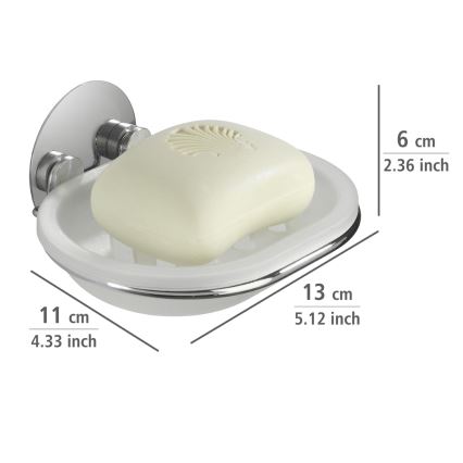 WENKO 18776100 - TURBO-LOC Round Steel Soap Dish 13 x 11 cm, Glossy Chrome/White