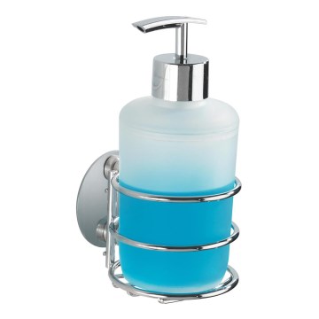WENKO 18777100 - TURBO-LOC Round Steel Soap Dispenser 7.5 x 16.5 cm Glossy Chrome/White