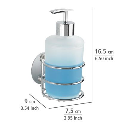 WENKO 18777100 - TURBO-LOC Round Steel Soap Dispenser 7.5 x 16.5 cm Glossy Chrome/White