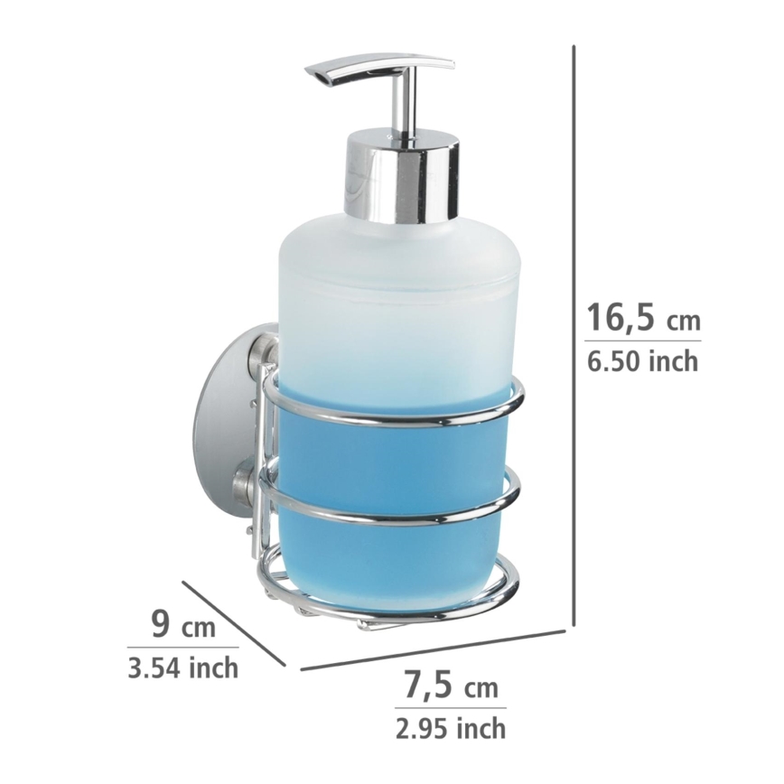 WENKO 18777100 - TURBO-LOC Round Steel Soap Dispenser 7.5 x 16.5 cm Glossy Chrome/White