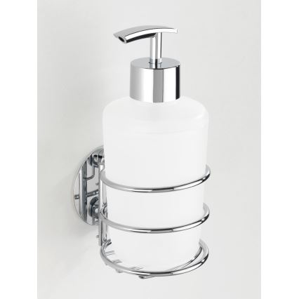 WENKO 18777100 - TURBO-LOC Round Steel Soap Dispenser 7.5 x 16.5 cm Glossy Chrome/White