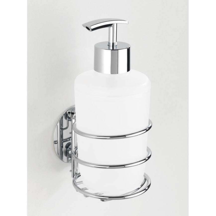 WENKO 18777100 - TURBO-LOC Round Steel Soap Dispenser 7.5 x 16.5 cm Glossy Chrome/White