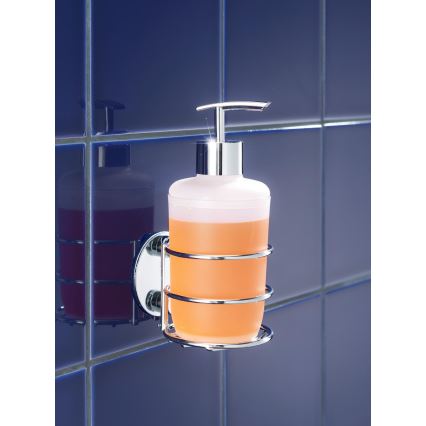 WENKO 18777100 - TURBO-LOC Round Steel Soap Dispenser 7.5 x 16.5 cm Glossy Chrome/White