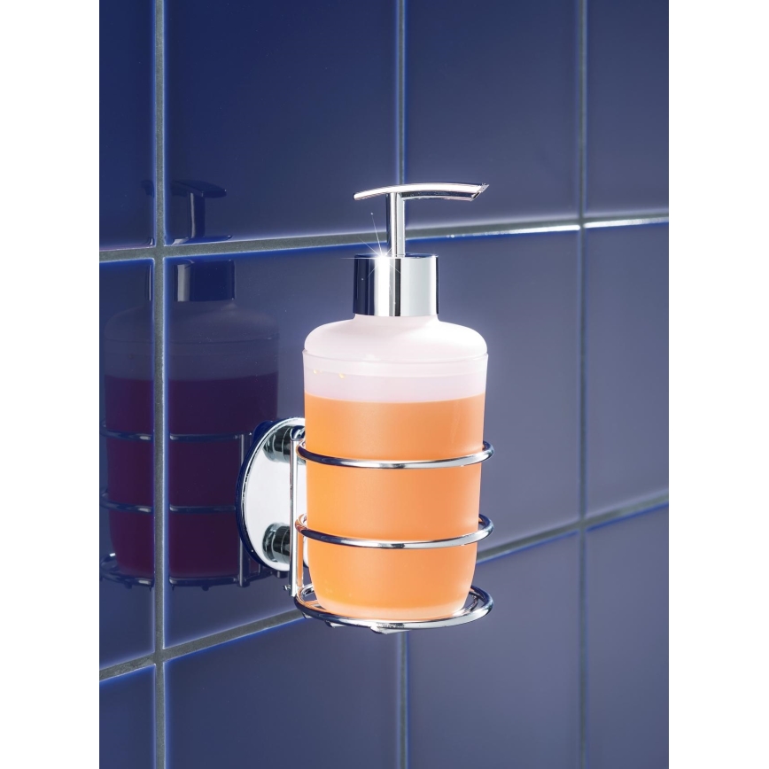 WENKO 18777100 - TURBO-LOC Round Steel Soap Dispenser 7.5 x 16.5 cm Glossy Chrome/White