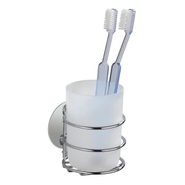 WENKO 18779100 - TURBO-LOC Round Steel Toothbrush Cup 7.5 x 9 cm polished chrome/white