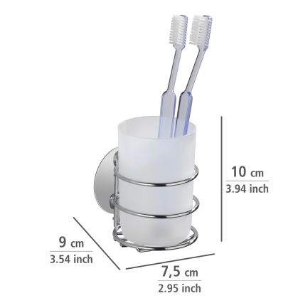 WENKO 18779100 - TURBO-LOC Round Steel Toothbrush Cup 7.5 x 9 cm polished chrome/white