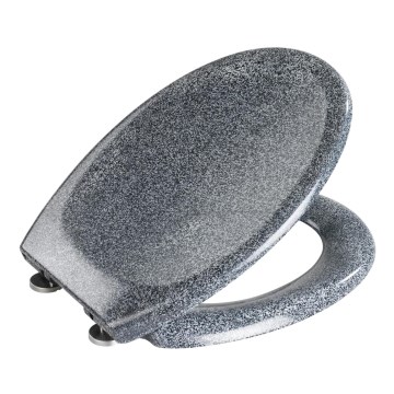WENKO 18902100-WC OTTANA Toilet Seat, 44.5 x 37.5 cm, Granite/Gray/Silver