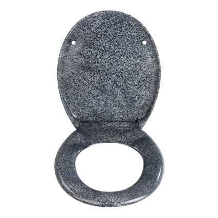 WENKO 18902100-WC OTTANA Toilet Seat, 44.5 x 37.5 cm, Granite/Gray/Silver