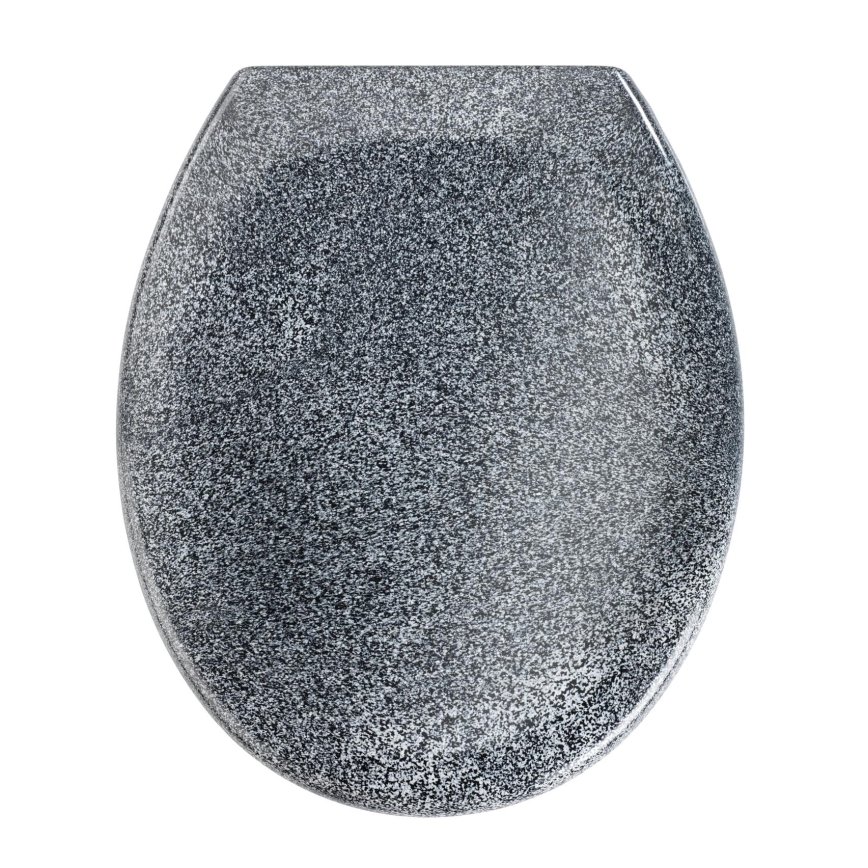 WENKO 18902100-WC OTTANA Toilet Seat, 44.5 x 37.5 cm, Granite/Gray/Silver