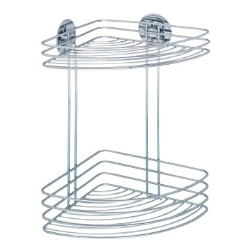 WENKO 18914100-Corner shelf TURBO-LOC ROUND STEEL 26,5x33 cm polished chrome
