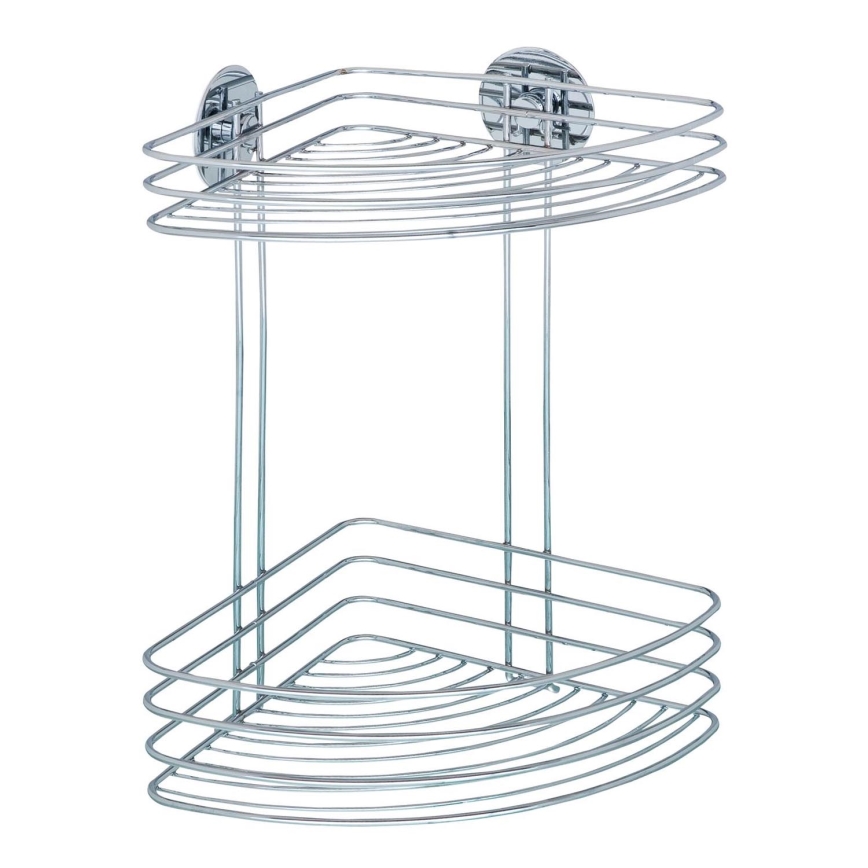 WENKO 18914100-Corner shelf TURBO-LOC ROUND STEEL 26,5x33 cm polished chrome