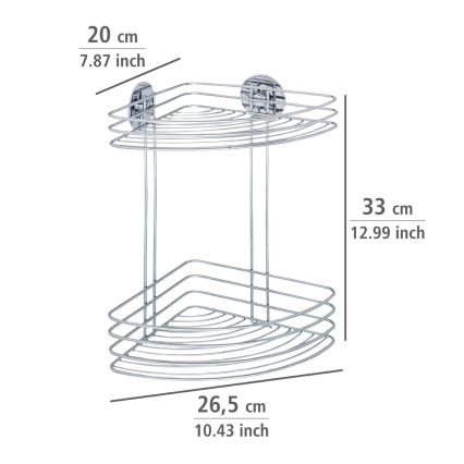 WENKO 18914100-Corner shelf TURBO-LOC ROUND STEEL 26,5x33 cm polished chrome