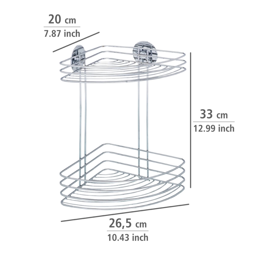 WENKO 18914100-Corner shelf TURBO-LOC ROUND STEEL 26,5x33 cm polished chrome