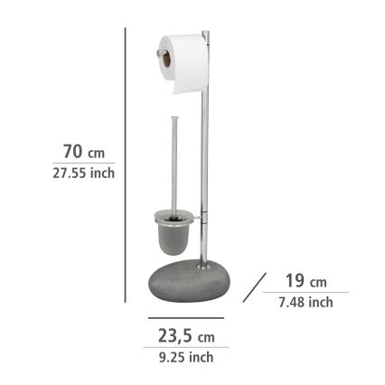 WENKO 19494100 - Toilet brush PEBBLE STONE 23,5x70 cm polished chrome/grey/satin