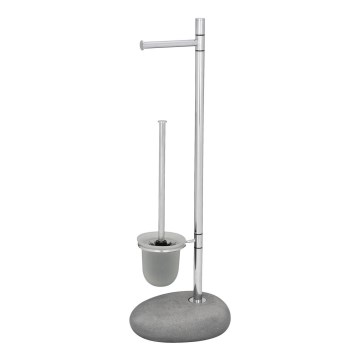 WENKO 19494100 - Toilet brush PEBBLE STONE 23,5x70 cm polished chrome/grey/satin