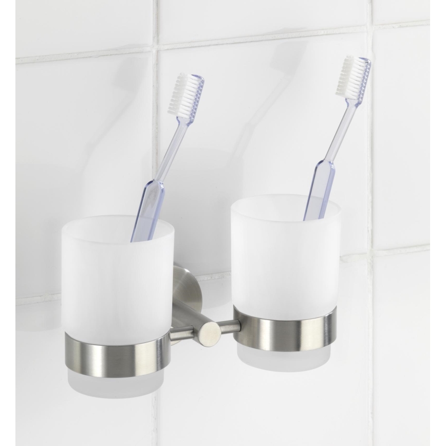 WENKO 19638100 - BOSIO MATT Toothbrush Holder 17.5 x 9.5 cm, stainless steel/silver